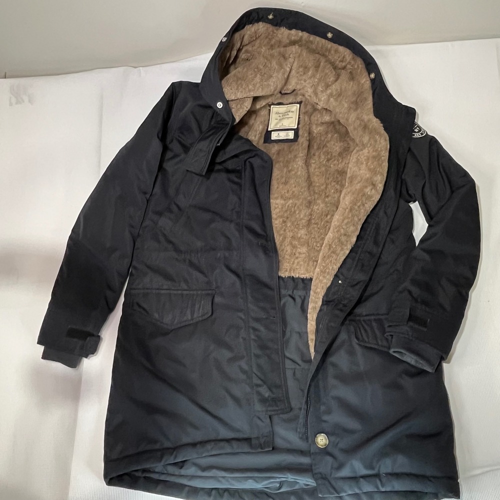 Abercrombie &Fitch Women Black Faux Fur Lined Winter Parka Jacket Water Resist L
